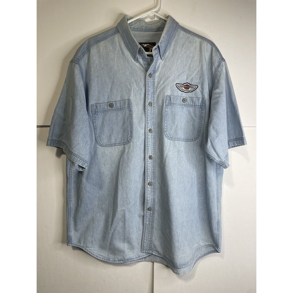 Harley Davidson 2003 100th Anniversary Denim Button Down Shirt XL Embroidered